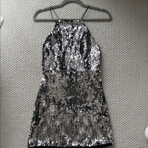 NBD Silver Sequin Halter Dress